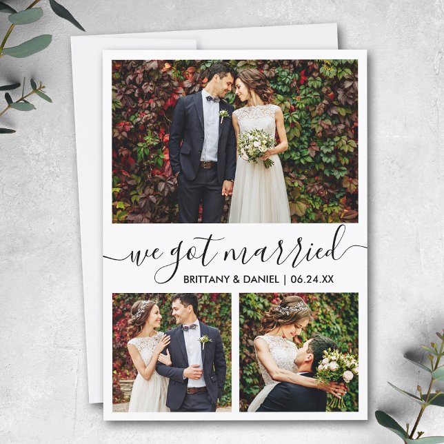 Anuncio Moderno guión de moda 3 foto que nos casamos (Customize to add text or more photos to back of card.)