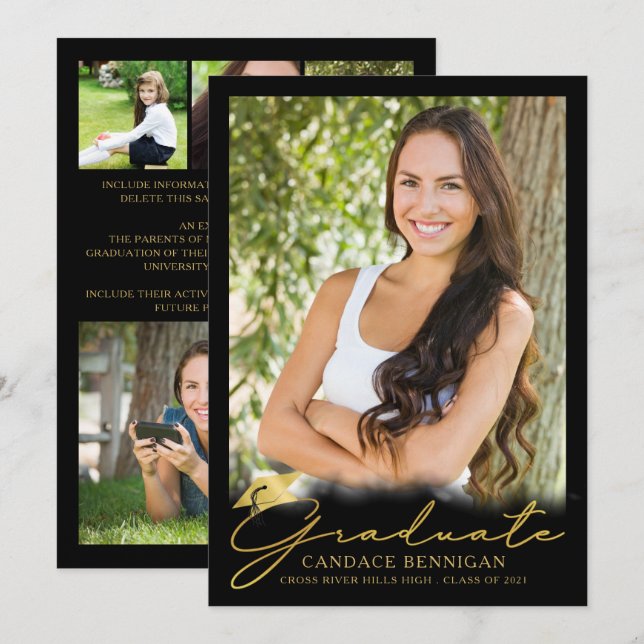 Anuncio Moderno guión de oro negro 5 Graduación de fotos (Anverso / Reverso)
