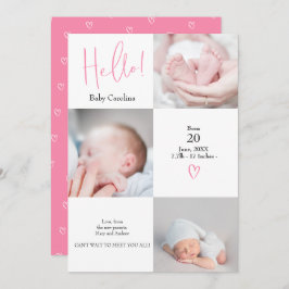Anuncio Moderno hola rosa blanco 3 fotos bebé nacimiento