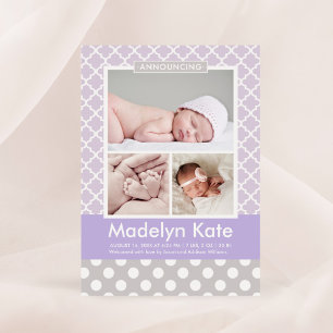 Anuncio Moderno Lavender Purple Pattern Baby Photo Nace