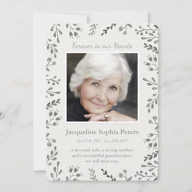 Anuncio Moderno memorial floral blanco y gris (Anverso)