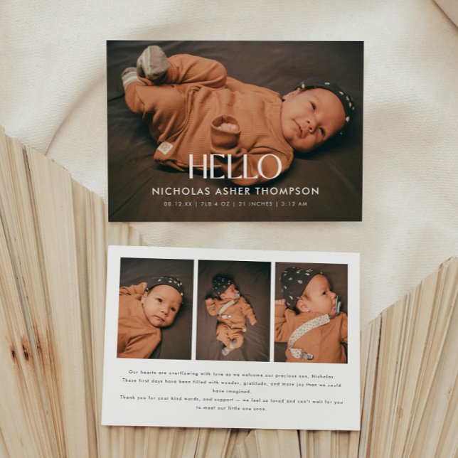 Anuncio Moderno nacimiento de bebé "Hola" con 4 fotos (Subido por el creador)