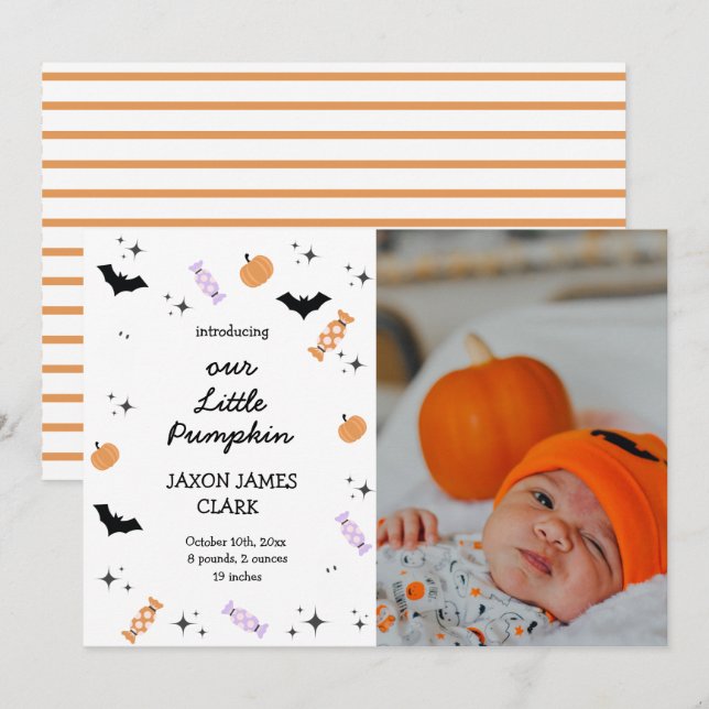 Anuncio Moderno nuestro pequeño calabaza Halloween Nacimie (Anverso / Reverso)