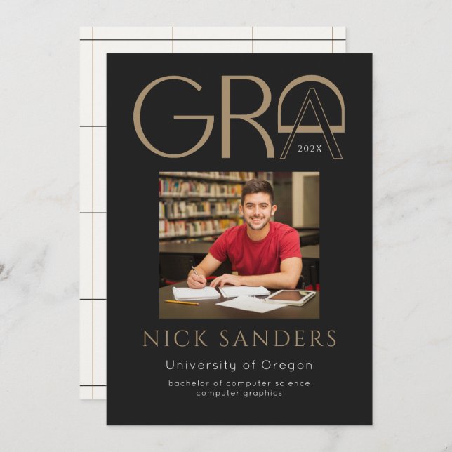 Anuncio Moderno Photo Graduation College Black Gold (Anverso / Reverso)