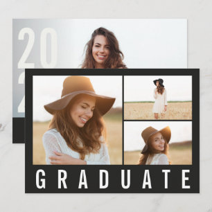 Anuncio Moderno simple 3 foto graduación simple chic negro
