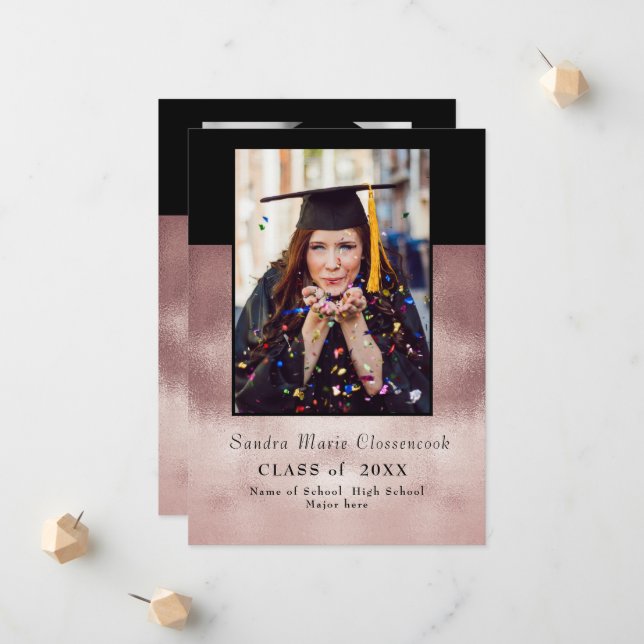 Anuncio Moderno Simple Minimal Rosa Negro graduación Annou (Anverso/Reverso In Situ)