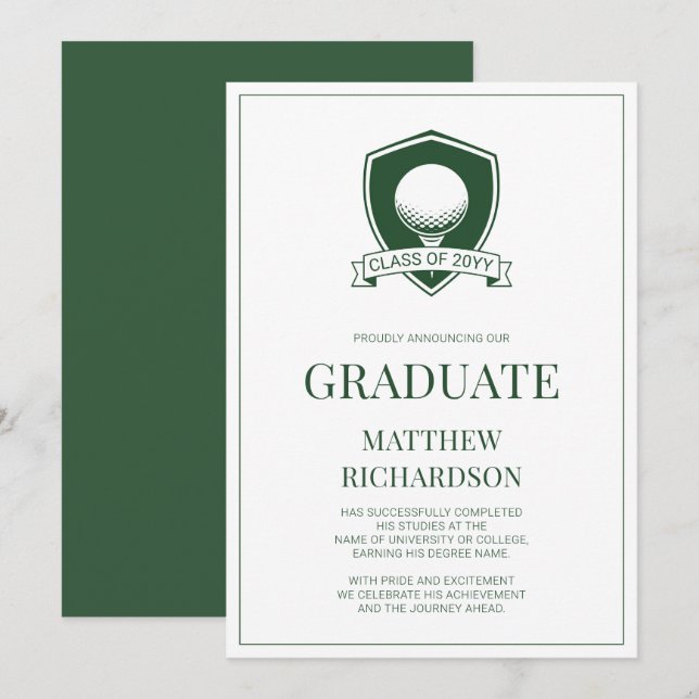 Anuncio Moderno Verde y Blanco Simple Graduación de Golf (Anverso / Reverso)