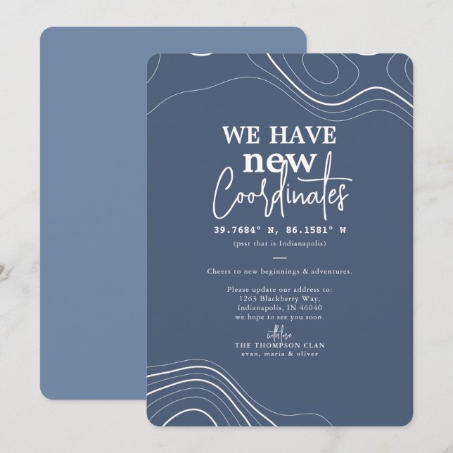 Anuncio Moderno y nuevo coordina movimiento azul (Anverso / Reverso)