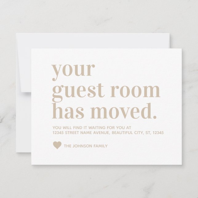 Anuncio Moderno y sencillo Hemos trasladado la habitación  (Anverso)