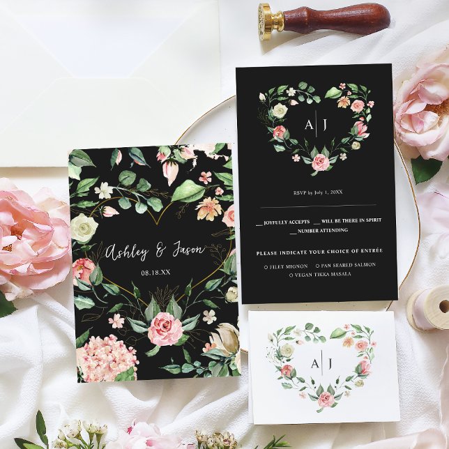 Anuncio Monogram | Botanical Floral Heart Wedding RSVP  (Subido por el creador)