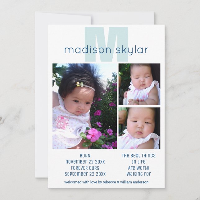 Anuncio Monograma azul adopción simple 3 Collage de fotos (Anverso)