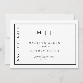 Anuncio Monograma blanco negro Minimalista Guardar la fech