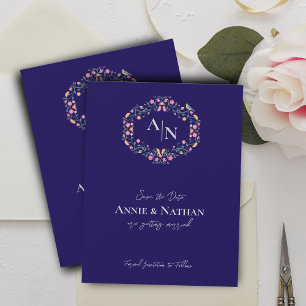 Anuncio Monograma Blue Intricate Boda del marco floral