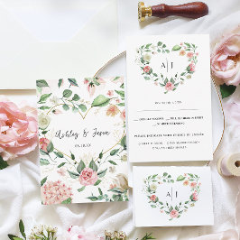 Anuncio Monograma | Corazón floral botánico RSVP de boda