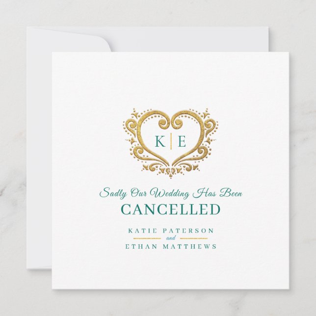 Anuncio Monograma de corazón cancelación de boda dorado ve (Anverso)