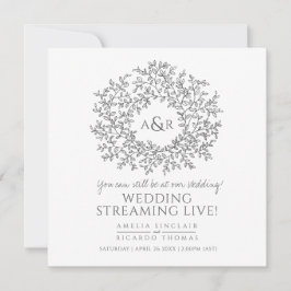 Anuncio Monograma de hojas grises blancas boda transmisión