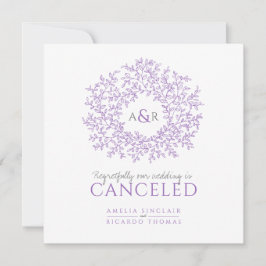Anuncio Monograma de hojas moradas boda cancelada