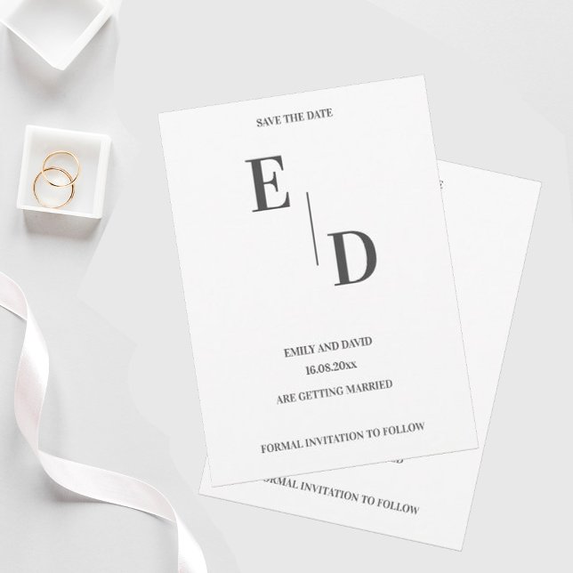 Anuncio Monograma Moderno Boda Blanca Negra Salva La Fecha (Subido por el creador)