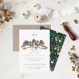 Anuncio Monograma   RSVP de boda ecuestre con acuarela