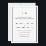 Anuncio Monograma Simple en Blanco y Negro Elegante Boda<br><div class="desc">Anuncio de Boda Simple con un diseño moderno y elegante con su monograma de dos letras en la parte superior y sus detalles rodeados por un borde delgado. Todo el texto está en negro, sobre un fondo blanco y las fuentes y colores de fondo pueden cambiarse a cualquier color que...</div>