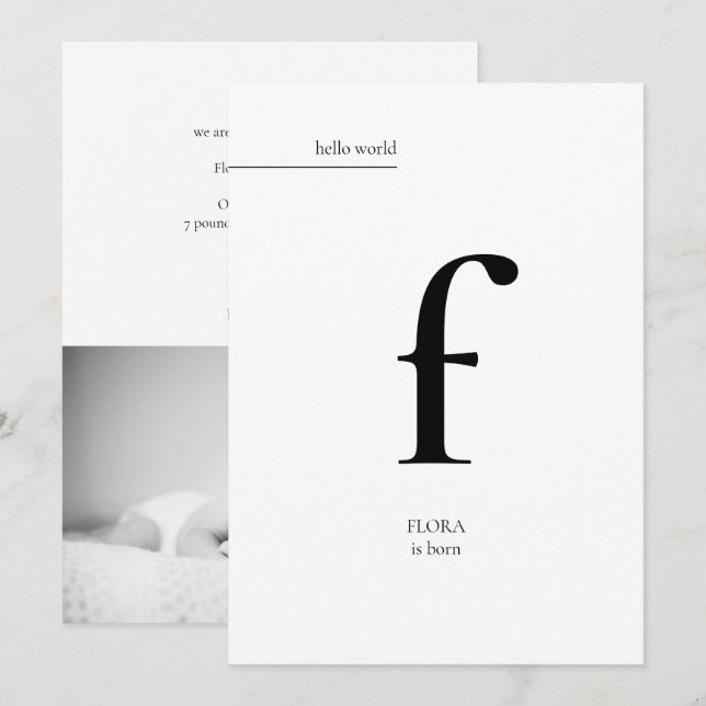 Anuncio Monograma simple mínimo moderno foto bebé nacido (Anverso / Reverso)