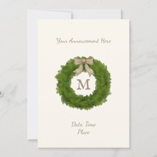 Anuncio Monogramada Cypress Evergreen Wreath personalizada (Anverso)