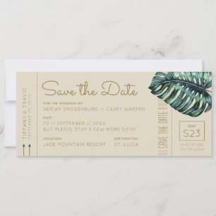 Anuncio Monstera Green y Tan Boarding Pass Guardar la fech