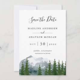 Anuncio Montaña acuarela Pine Photo Save the Dat