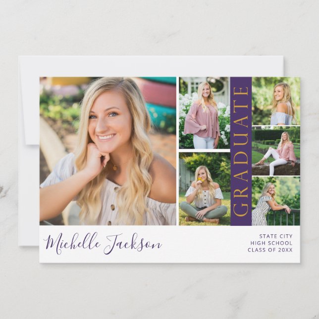 Anuncio morado de graduación de foto 6 del espírit (Anverso)