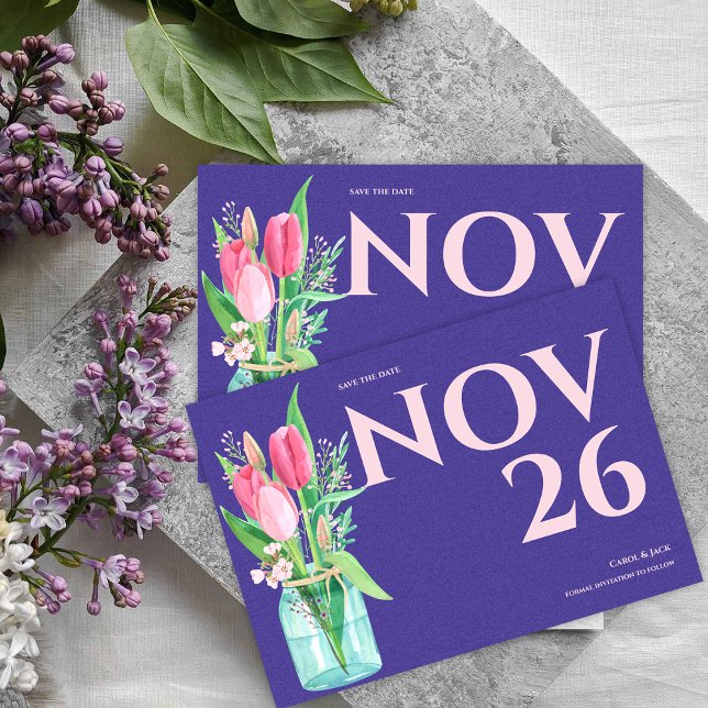 Anuncio Morado floral y matrimonio Rubor salven la fecha (Floral Purple & Blush Wedding Save the Date Announcement)