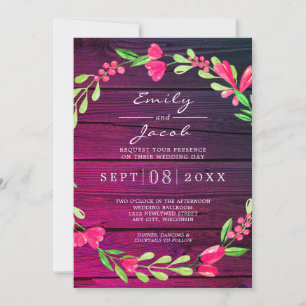 Anuncio Morado Rustico Madera Pink Floral Wedding