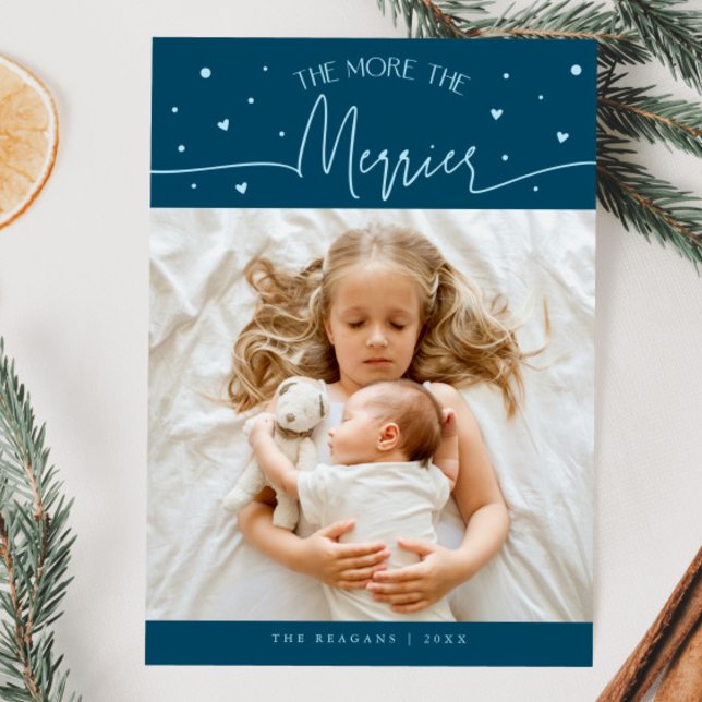 Anuncio More The Merrier Christmas Teal Photo Birth  (Subido por el creador)