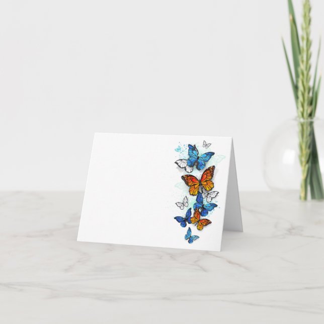 Anuncio Morfo y monarca de las mariposas voladoras (Anverso)