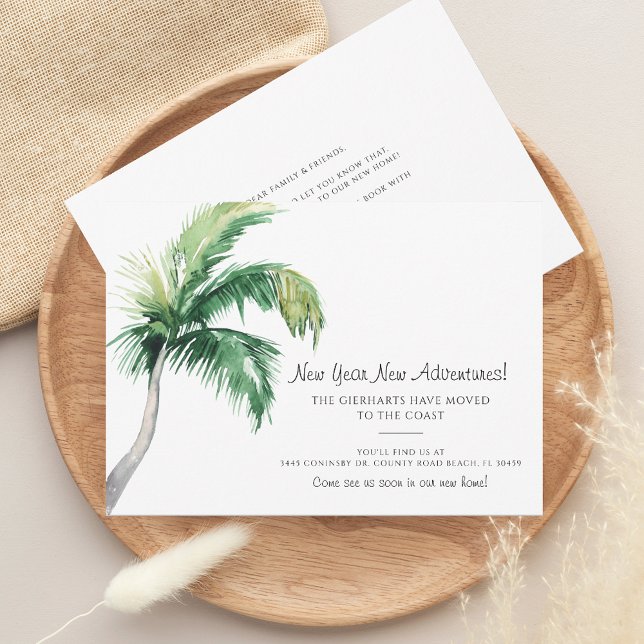 Anuncio Movimos Árbol acuático costero en movimiento (Coastal Palm Tree Change of Address Moving Announcement Holiday Card)
