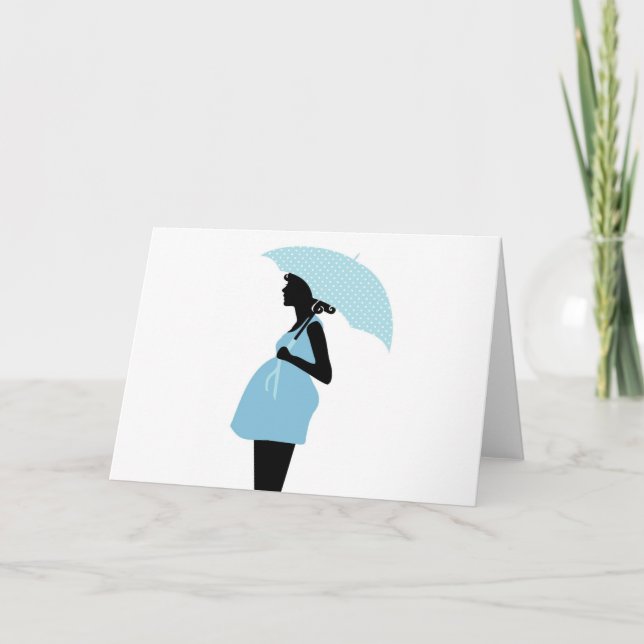 Anuncio Mujer embarazada con paraguas de Polka Dot azul (Anverso)