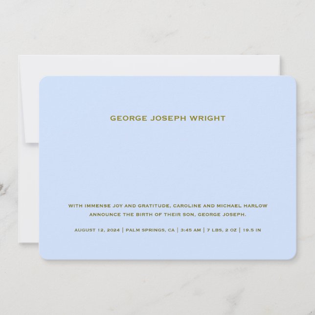 Anuncio Nacimiento azul del bebé elegante (Anverso)