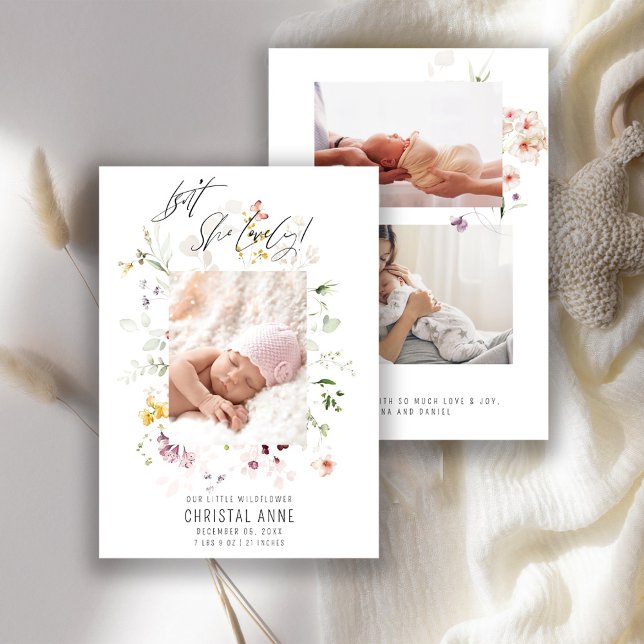 Anuncio Nacimiento Chica del Collage de fotos Boho Wildflo (Subido por el creador)