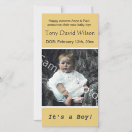 Anuncio nacimiento de bebé, añada su foto, amarillo