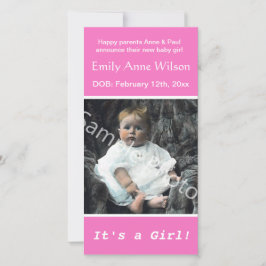 Anuncio nacimiento de bebé, añada su foto rosada