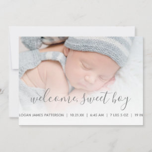 Anuncio Nacimiento de bebé con foto Quatrefoil gris
