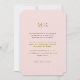 Anuncio Nacimiento de Chica de Iniciales Rosadas de Rubor