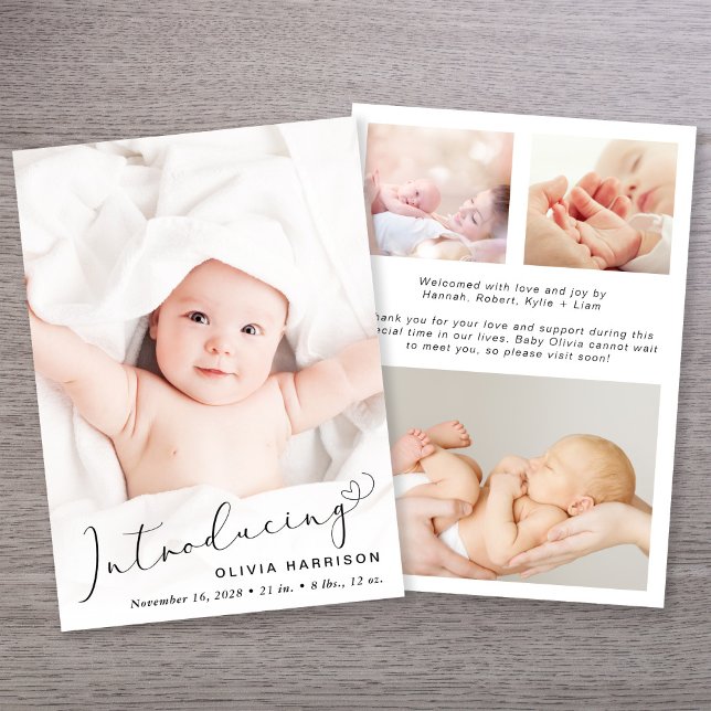 Anuncio Nacimiento de Collage de fotos moderno (Announce the arrival of your precious baby in a way that is as beautiful and unique as they are)