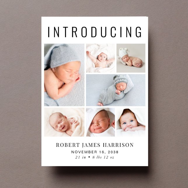 Anuncio Nacimiento de Collage de fotos moderno (Announce the arrival of your precious baby in a way that is as beautiful and unique as they are)