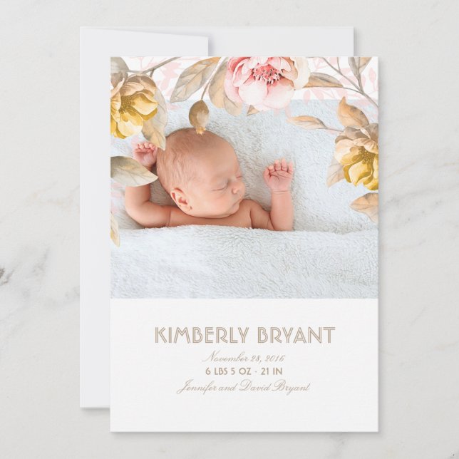 Anuncio Nacimiento de color azul rosa y dorado floral dulc (Anverso)