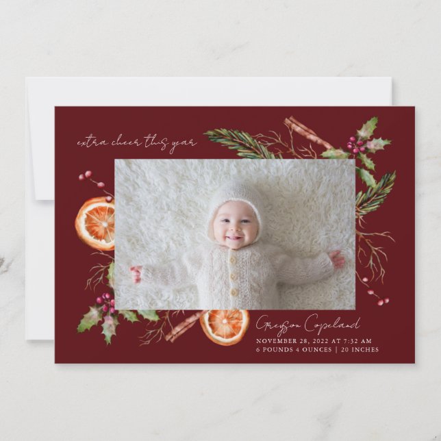 Anuncio Nacimiento de foto bebé en festividad roja extra (Anverso)