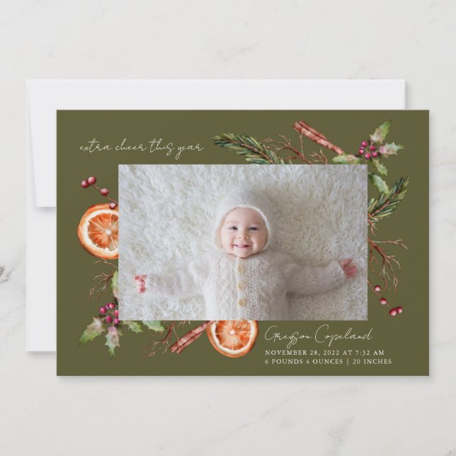 Anuncio Nacimiento de foto de bebé en vacaciones verdes ex (Anverso)