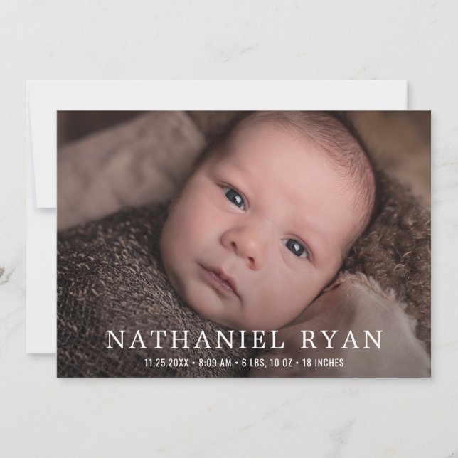 Anuncio Nacimiento de foto de niño pequeño simple y modern (Anverso)