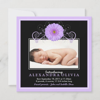 Anuncio Nacimiento de la foto de Baby Girl Purple Daisy