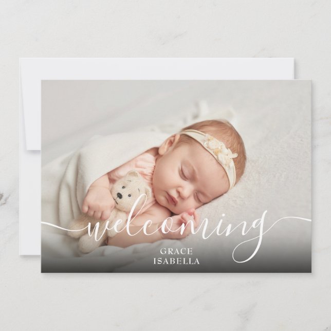 Anuncio Nacimiento de la foto rosada de la bebé con escrit (Anverso)