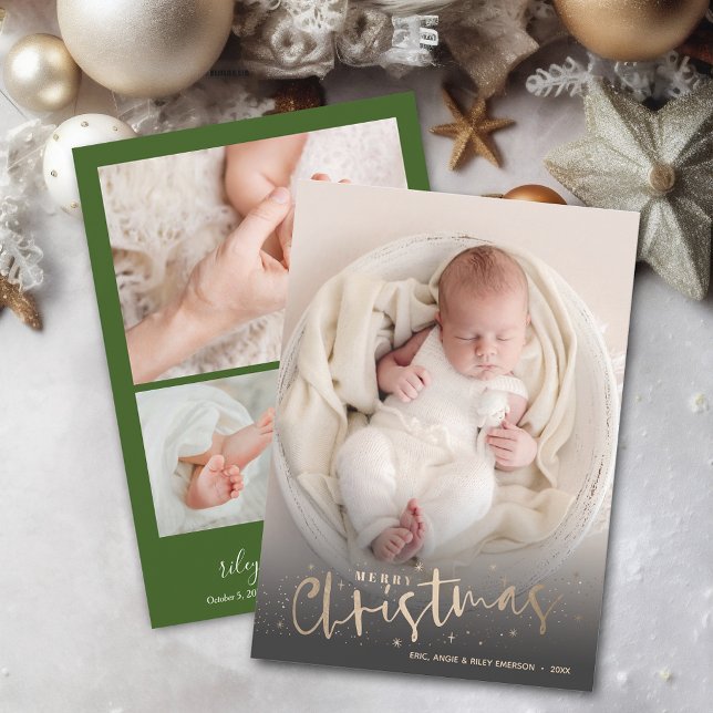 Anuncio Nacimiento de Navidades collages de fotos (Upload your favorite photos to create a Christmas greeting card and birth announcements)